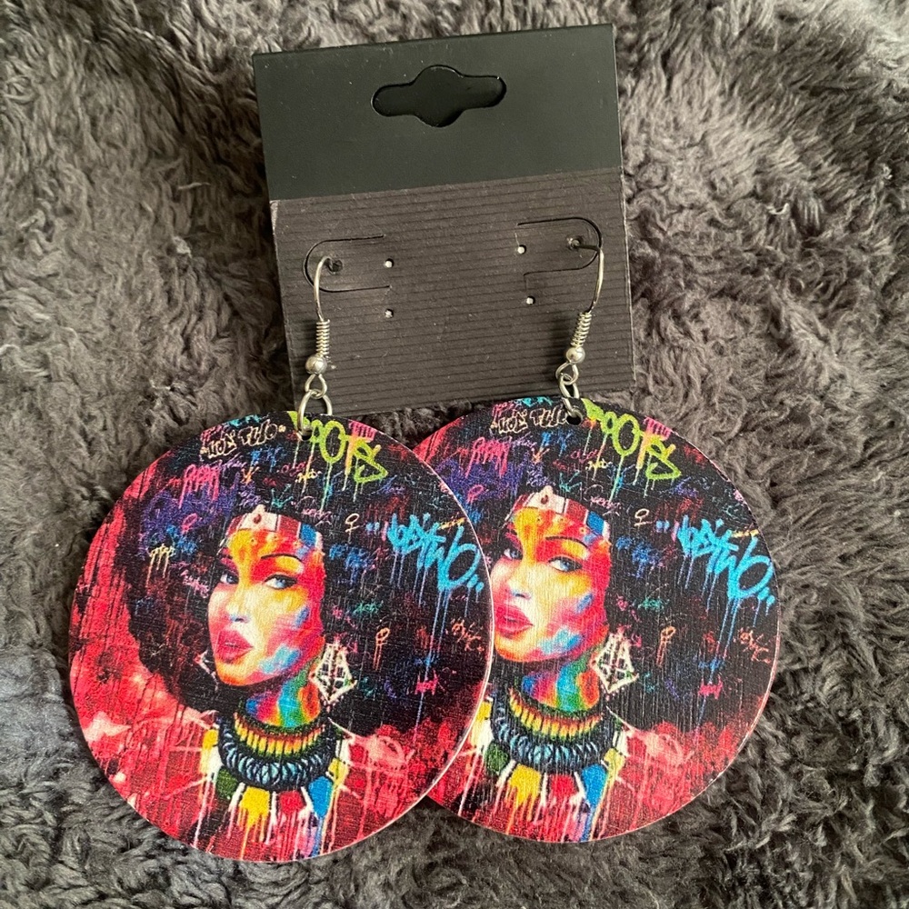 Source Unknown Vibrant Red and Blue Artistic Earrings Both for $8